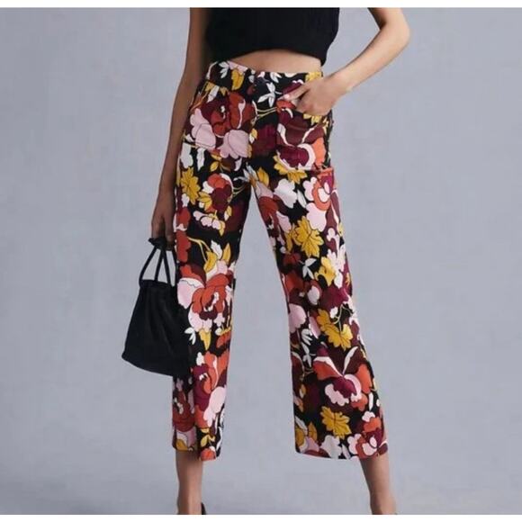 Maeve Pants - Maeve The Colette Cropped Wide Leg Pants Sz 26x23 Floral AOP Linen Blend Petite